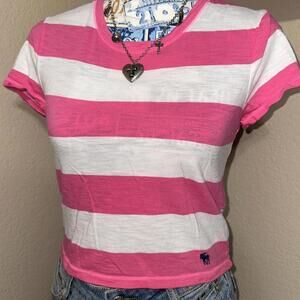 Y2K Vintage Abercrombie & Fitch pink and white striped crop top baby tee
